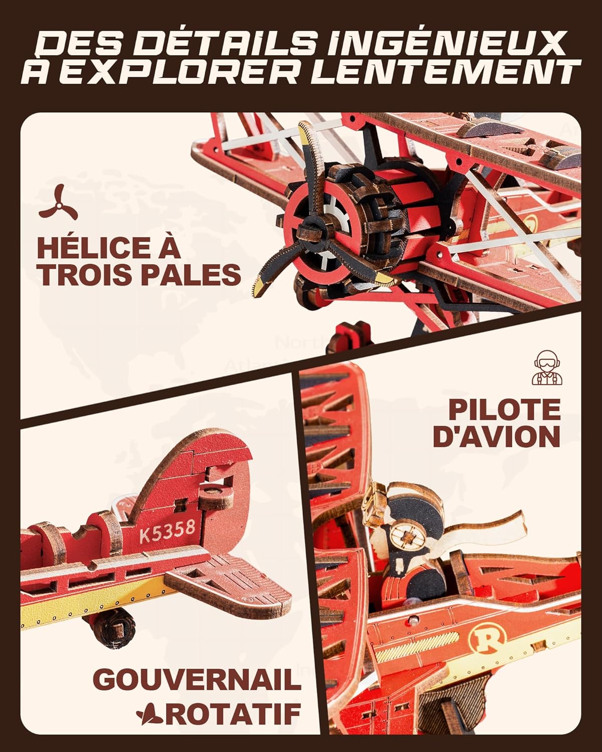 Thumbnail 3 de ROKR Puzzle 3D Bois Maquette Capitaine du Ciel (MCD01) – Balancement gravitationnel, 1:60