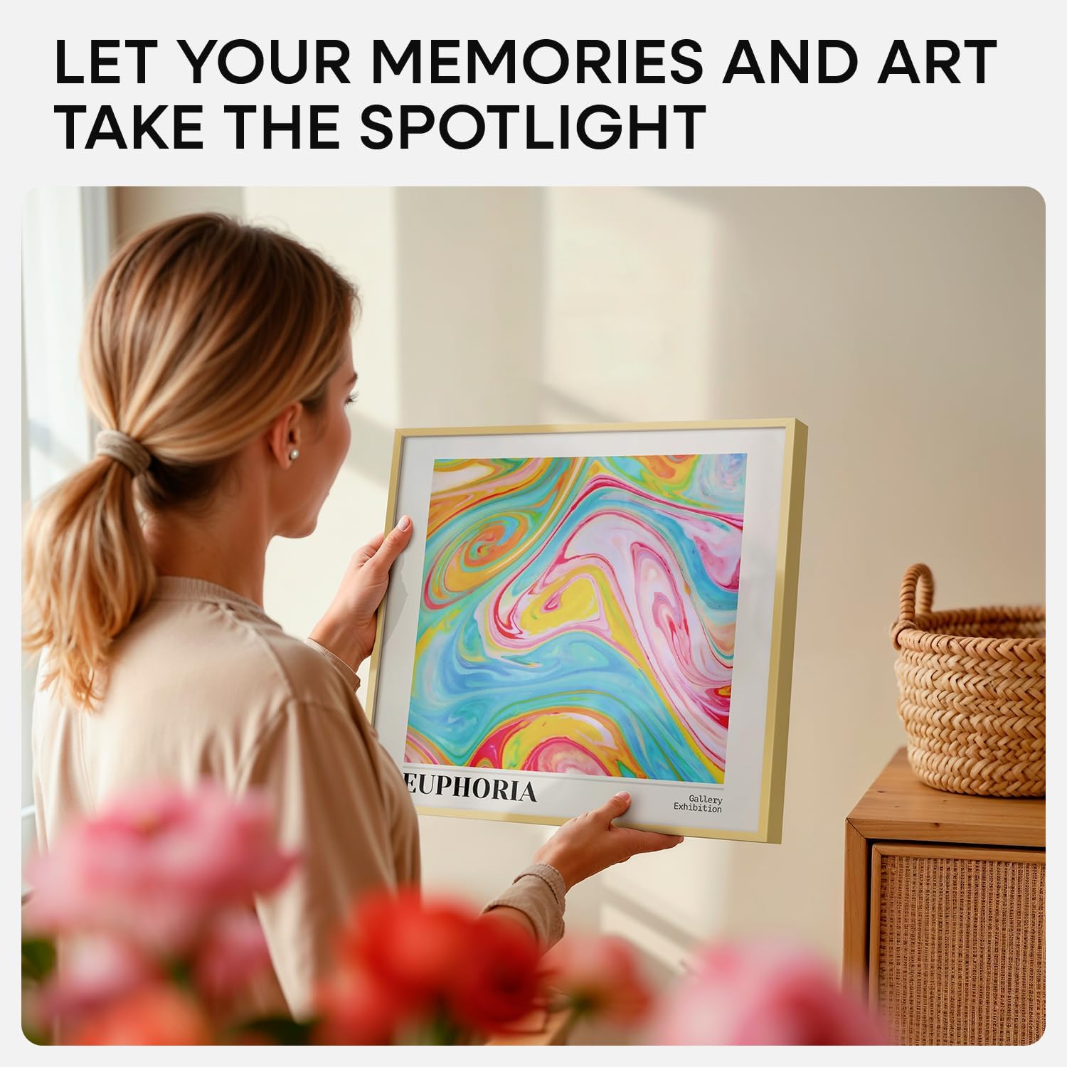 Detalle de Homeforia 12x12 Gold Picture Frame with Mat (12x12 Frame, 10x10 Mat)