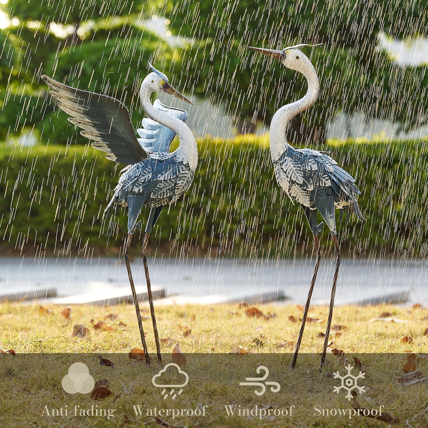 Thumbnail 5 de TERESA'S COLLECTIONS Large Garden Ornaments: 2pc Lifelike Metal Heron Statues for Outdoor Ponds (26 inch)