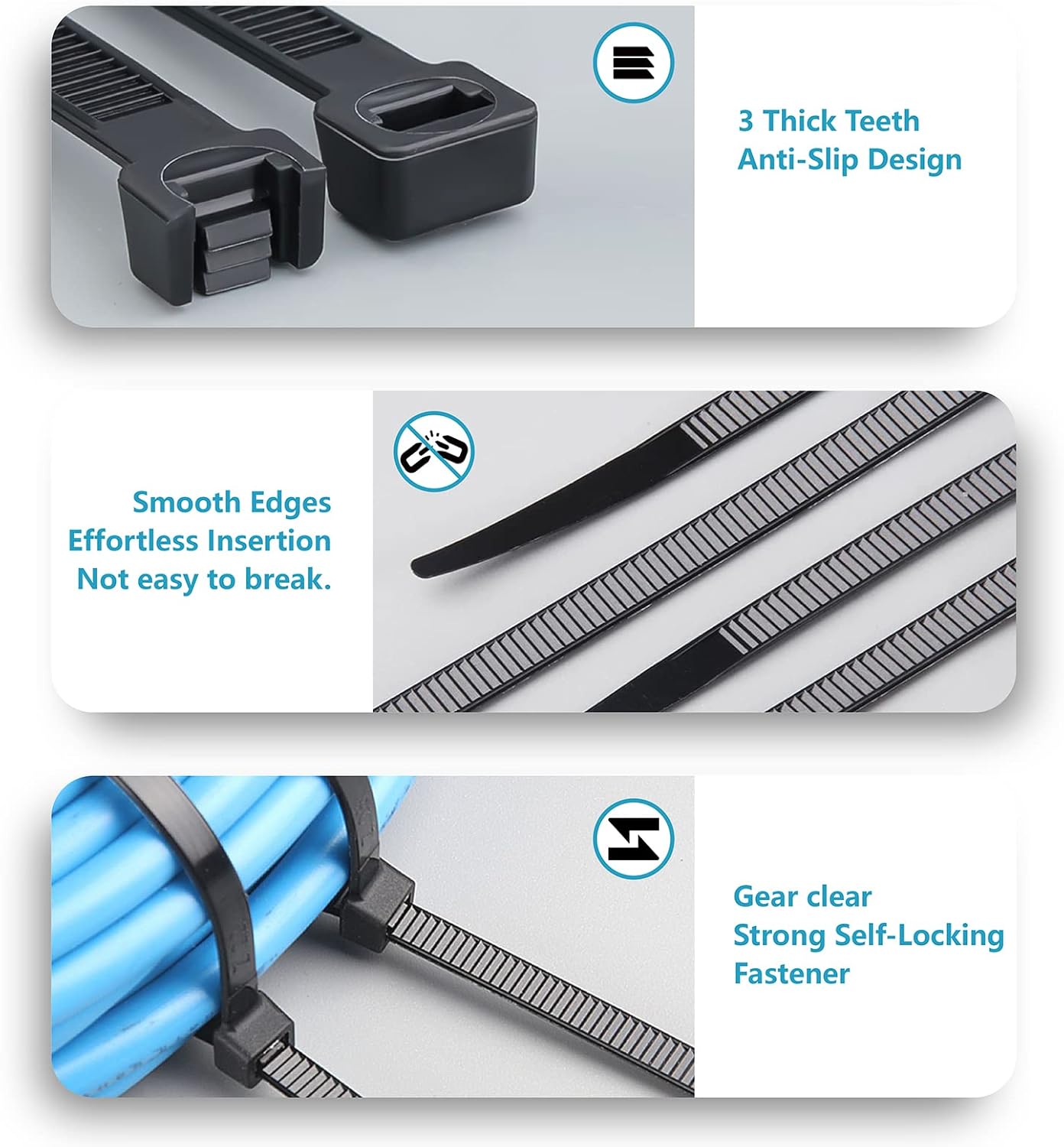 Detalle 2 de ANOSON Zip Ties Assorted Sizes 400 Pack