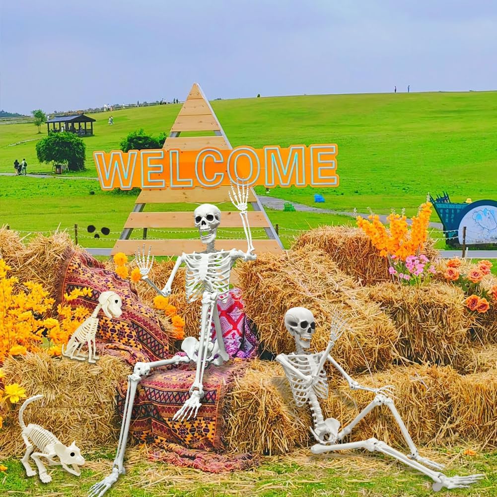Detalle de UMEELR 5.4-Foot Halloween Skeleton Set with Poseable Human, Cat and Dog Figures