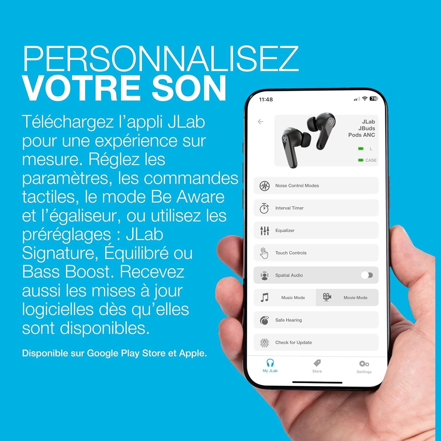 Thumbnail 6 de JLab JBuds Pods ANC : écouteurs True Wireless intra-auriculaires avec réduction de bruit hybride, multipoint et autonomie 56+ h