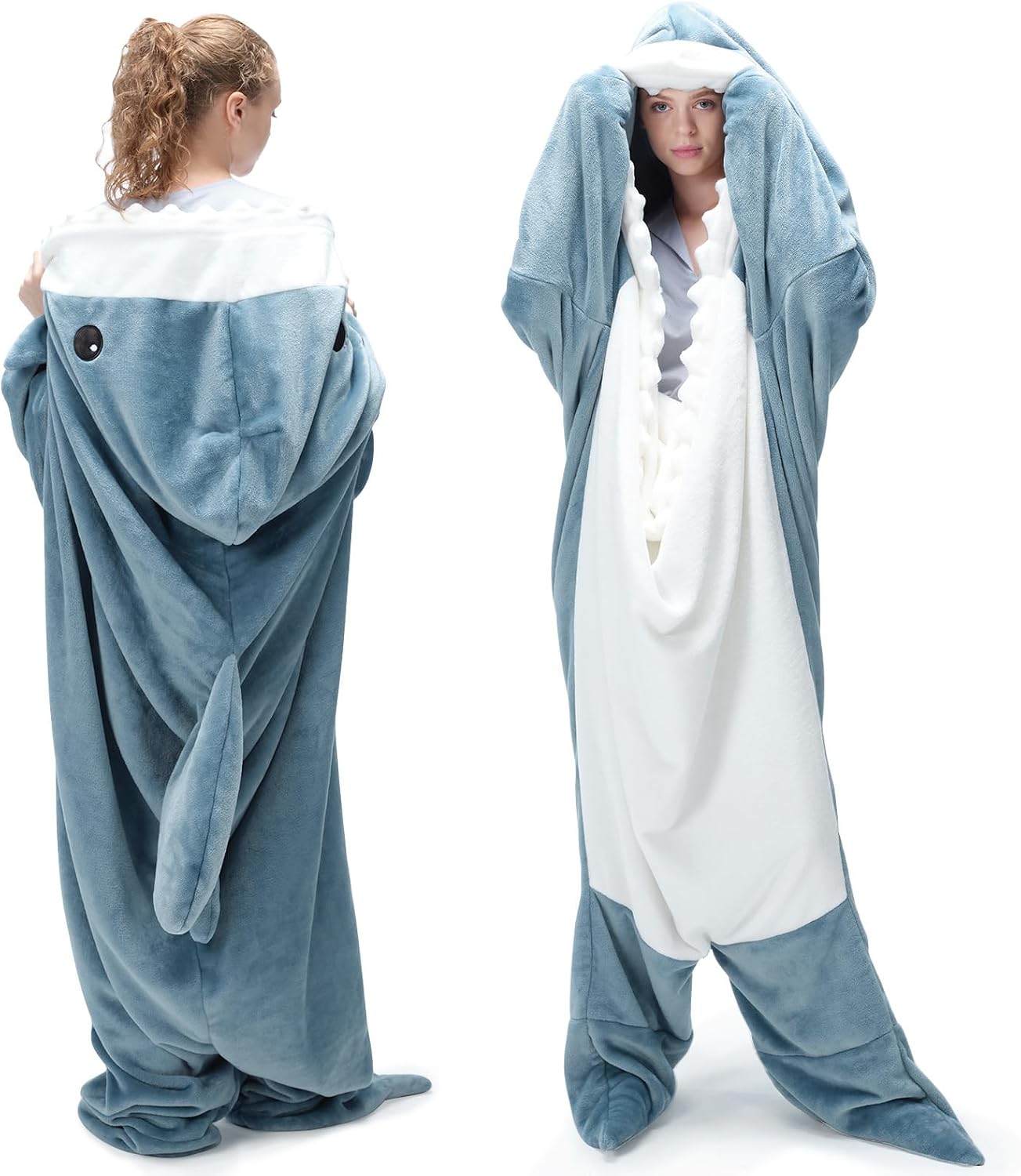 Detalle de Touchat Shark Blanket for Adults, Blue Large 280 GSM Flannel Wearable Blanket