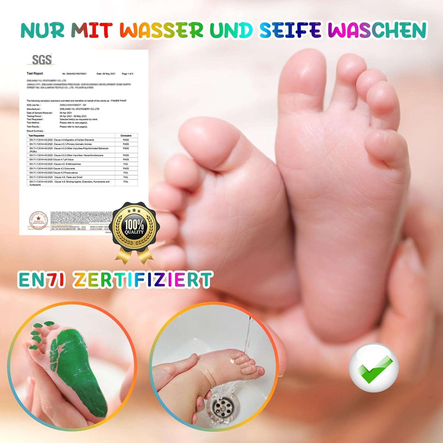 Thumbnail 4 de TOGOU2S Baby-Fußabdruck-Farbe mit Schwammaufsatz (75 ml) – Stempelfarbe für Hand- und Pfotenabdrücke, ungiftig & hautnah