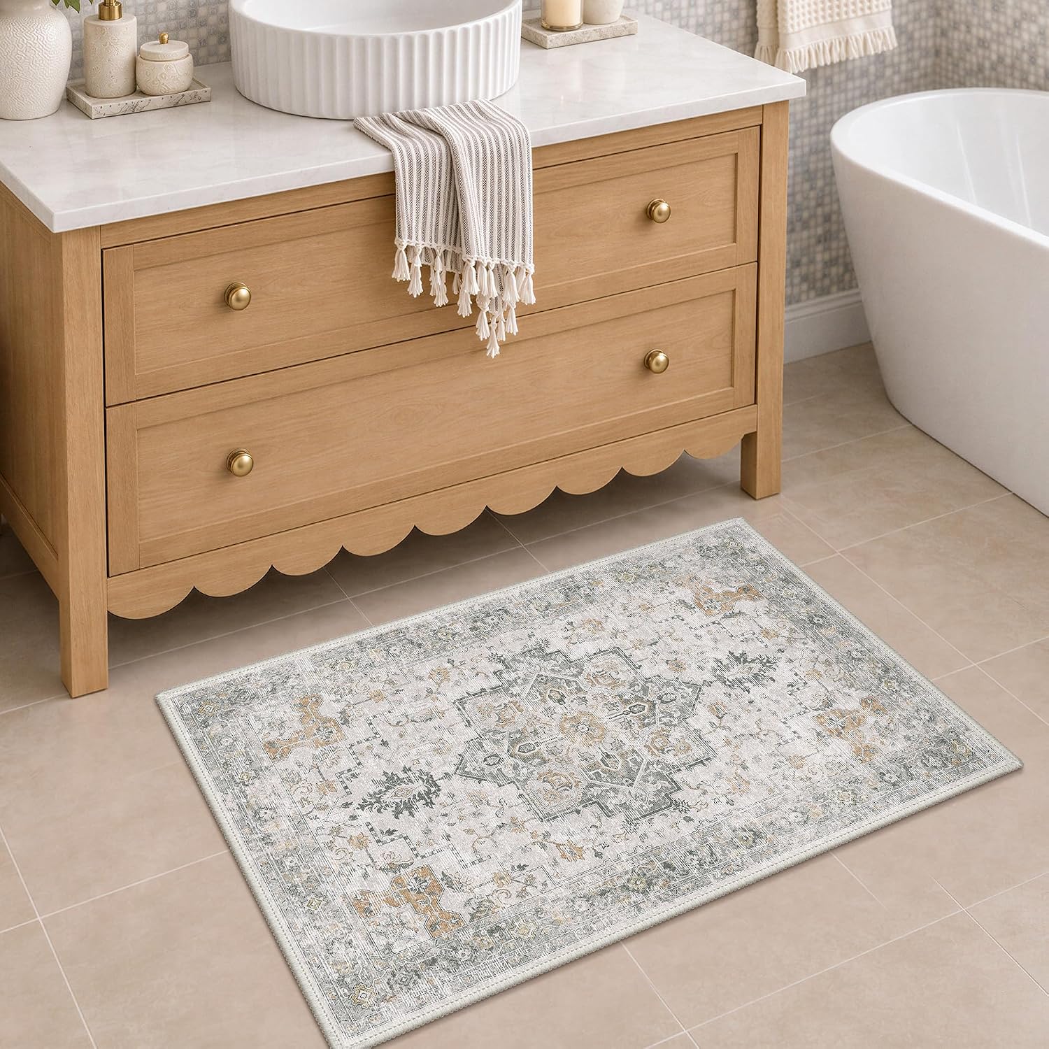 Thumbnail 2 de GENIMO 2x4 Washable Entryway Rug: Non-Slip, Vintage Floral Indoor Mat