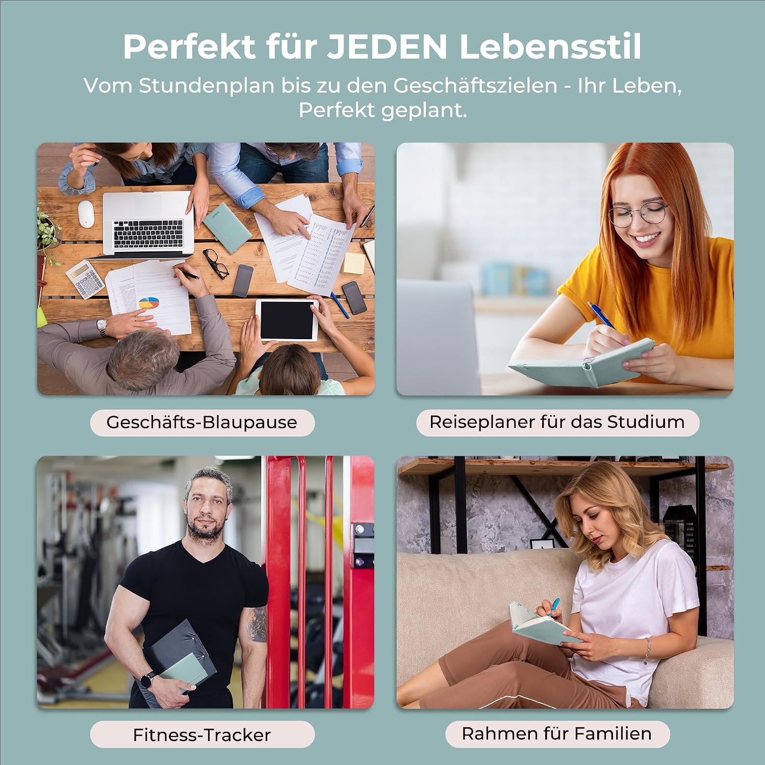 Thumbnail 6 de IN-LUXPRO Kalender 2026/2027 – Wochenplaner A6, 18 Monate, vegan-leder, Querformat, Staubblau