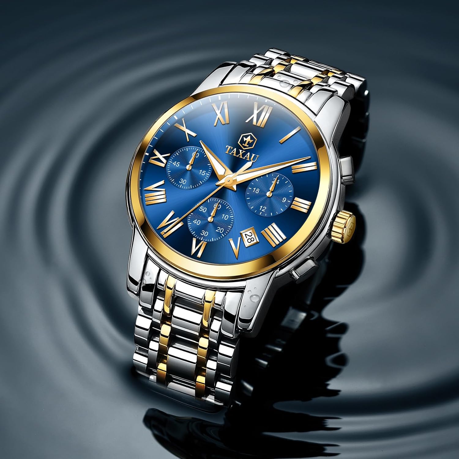 Thumbnail 6 de Taxau Multifunktionsuhr für Männer aus Edelstahl mit Chronograph, römischem Zifferblatt und Datum