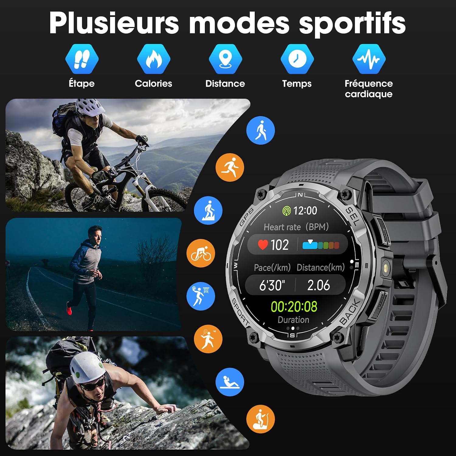 Detalle 2 de Joautrial smartwatch voor heren met GPS, 1,43 inch AMOLED-HD en Bluetooth-oproepen