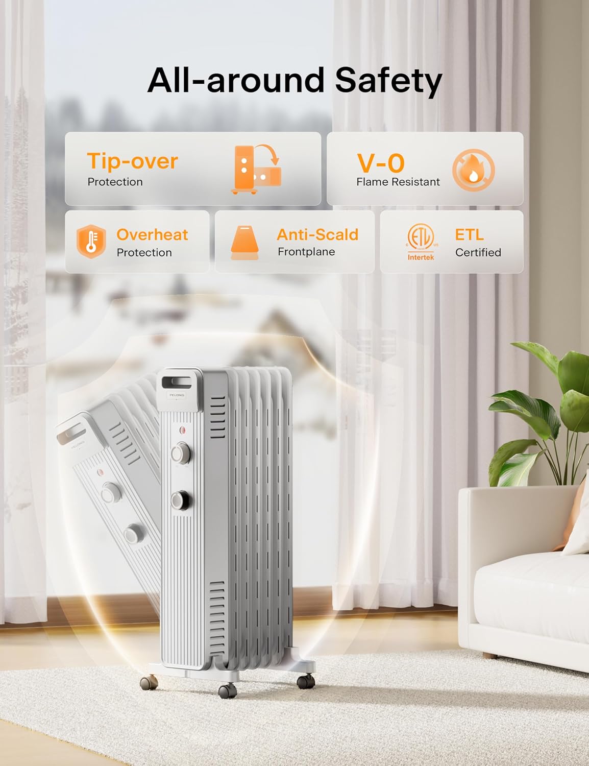 Detalle 1 de PELONIS PSHO15M2AUW Oil-Filled Radiator Heater, 1,500W, 3 Heat Settings