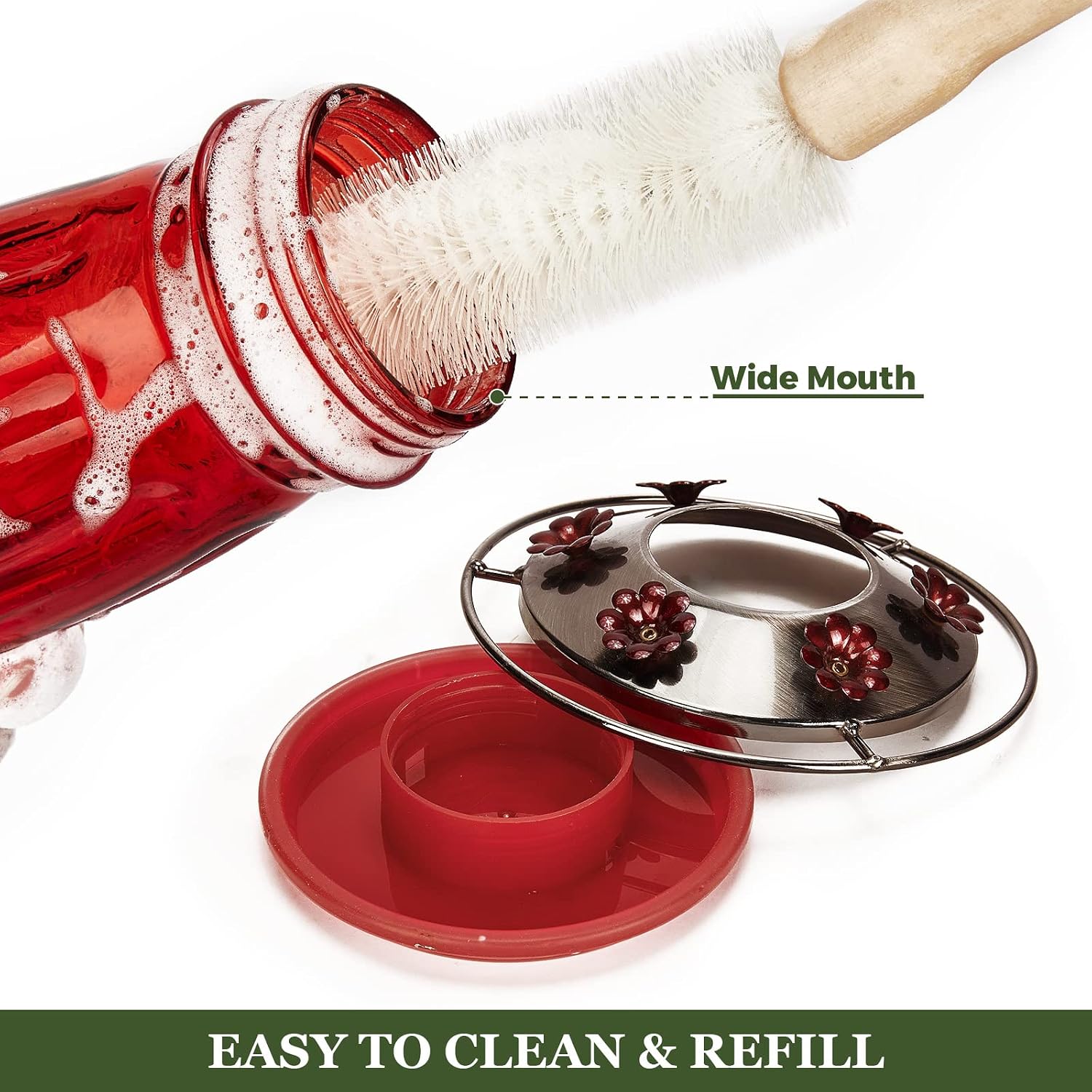 Detalle 2 de Kingsyard KYBF119CP04 Glass Hummingbird Feeder, Red, with 6 Feeding Ports