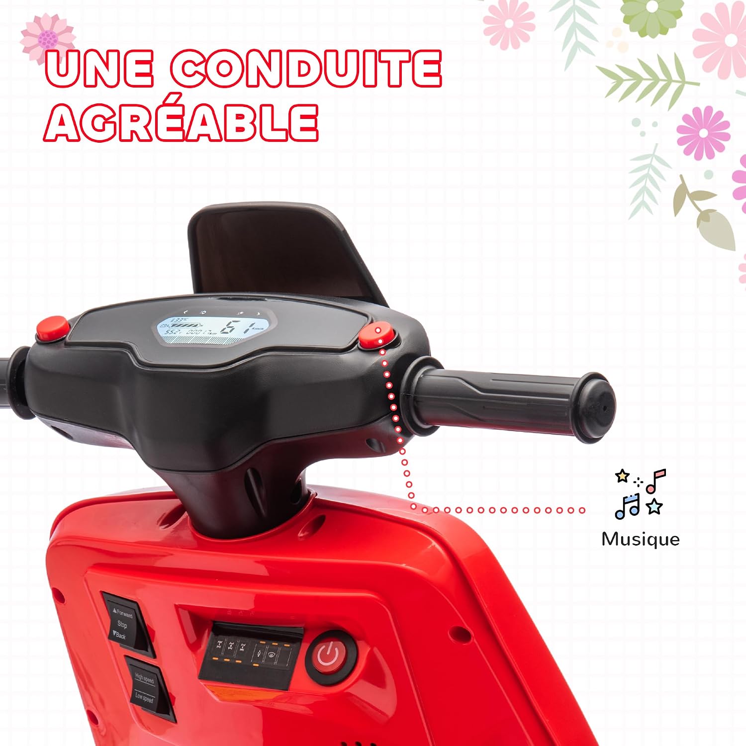 Thumbnail 2 de AIYAPLAY Scooter électrique Enfants Moto Porteur 6 V Rouge (18–36 mois) — Petit bolide sûr et musical