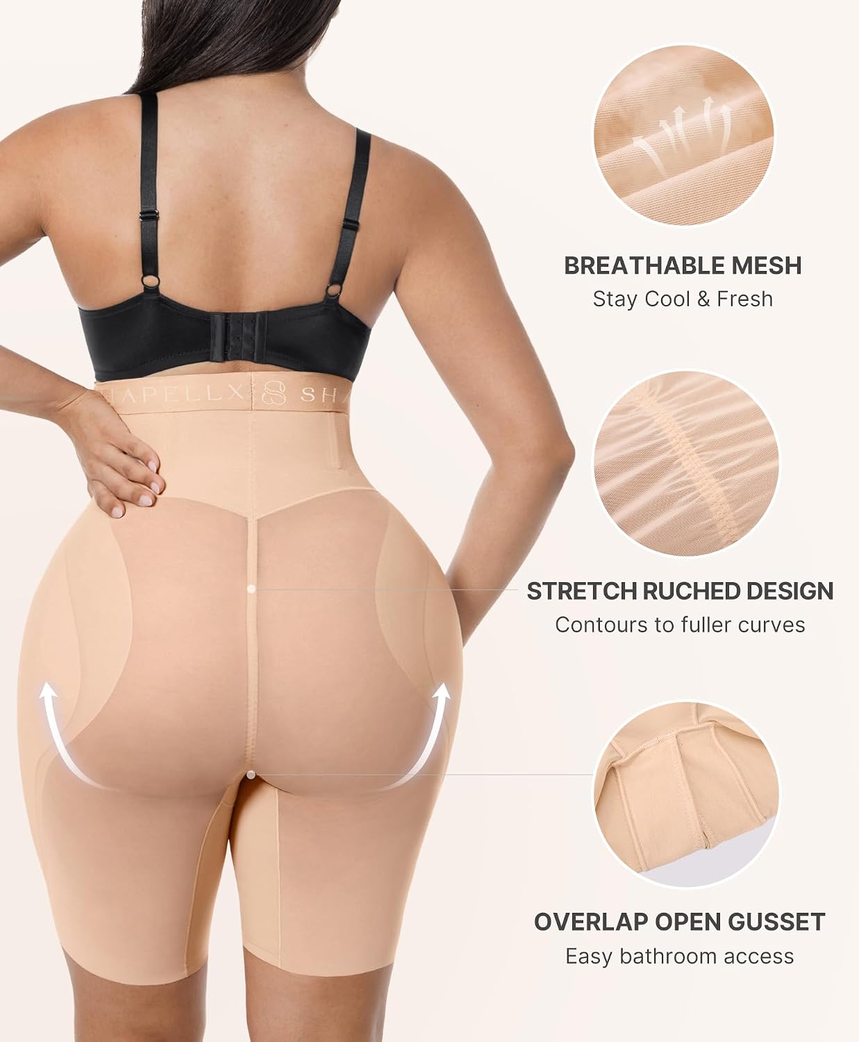Detalle de SHAPELLX Hip Enhancer Shapewear Shorts with Removable Hip-Dip Pads