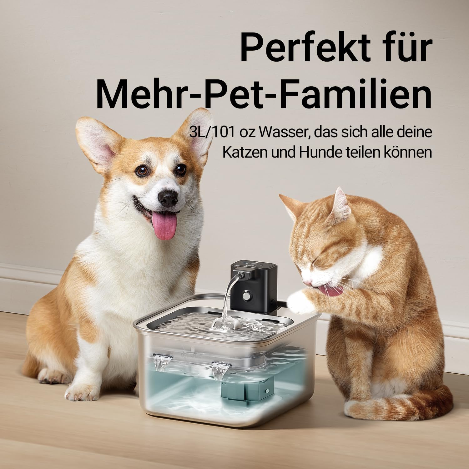 Thumbnail 6 de DownyPaws Edelstahl-Katzenbrunnen Kabellos – 3L, Bewegungsmelder, leise & leicht zu reinigen