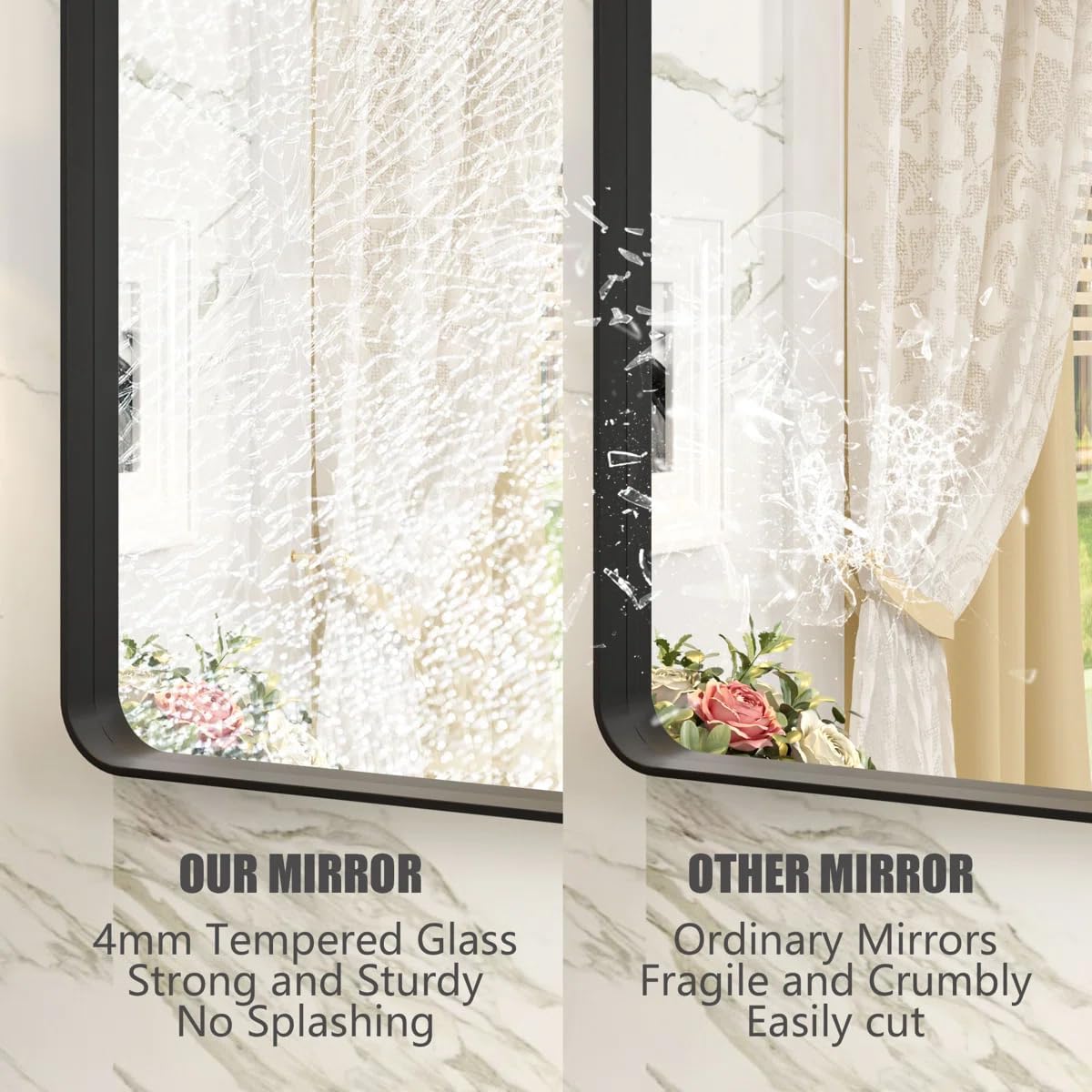 Detalle de CHARMOR 30x36 Inch Rectangular Bathroom Mirror with Black Matte Aluminum Frame
