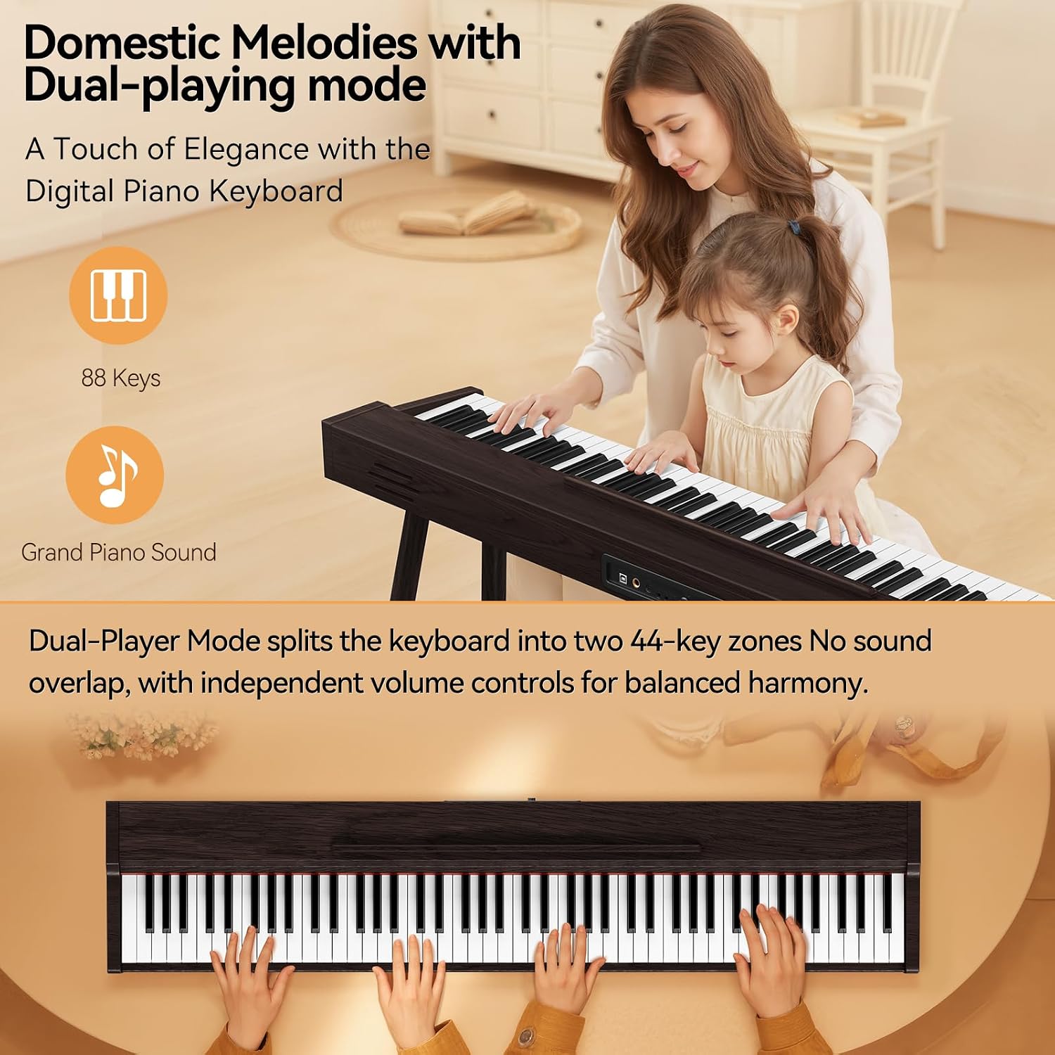 Detalle de TERENCE DZQ-P10 88-Key Digital Piano, Semi-Weighted, Bluetooth and Triple Pedals