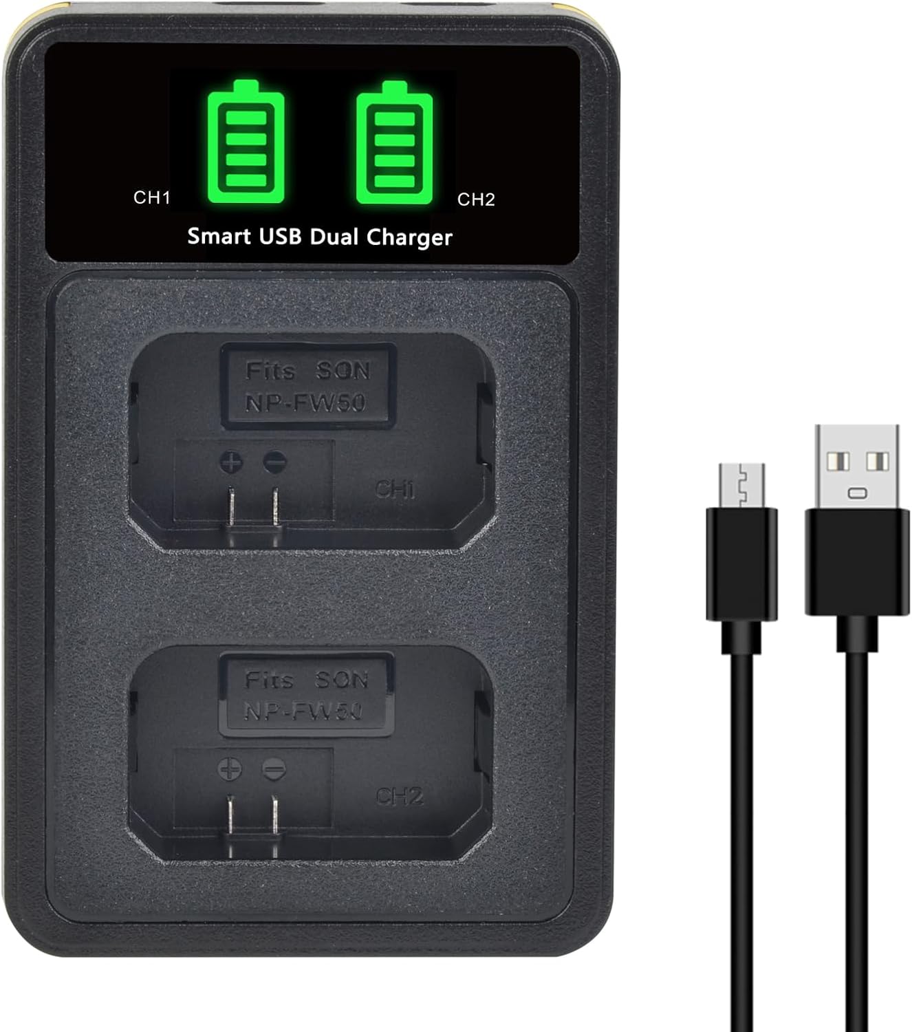 Detalle de PowerTrust 2Pcs NP-FW50 Battery and LED Dual Charger for Sony Cameras