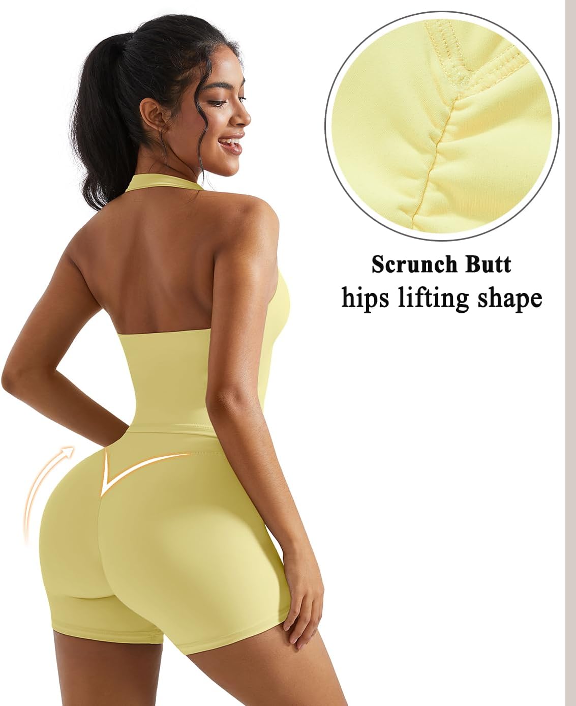 Detalle 2 de OMKAGI 2-Piece Workout Set for Women: Halter Top with Built-In Bra & High-Waisted Biker Shorts