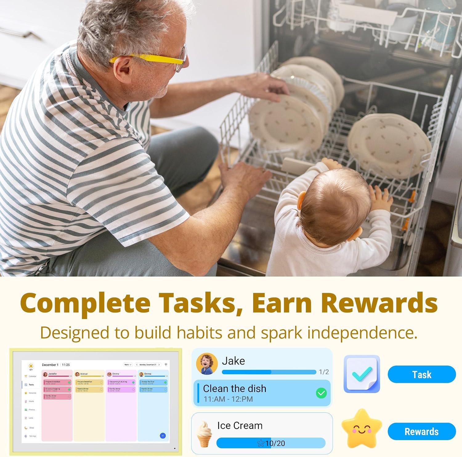 Detalle 2 de Dragon Touch 15.6" Digital Calendar (Honey Glow) – 2026 family wall planner with interactive touchscreen