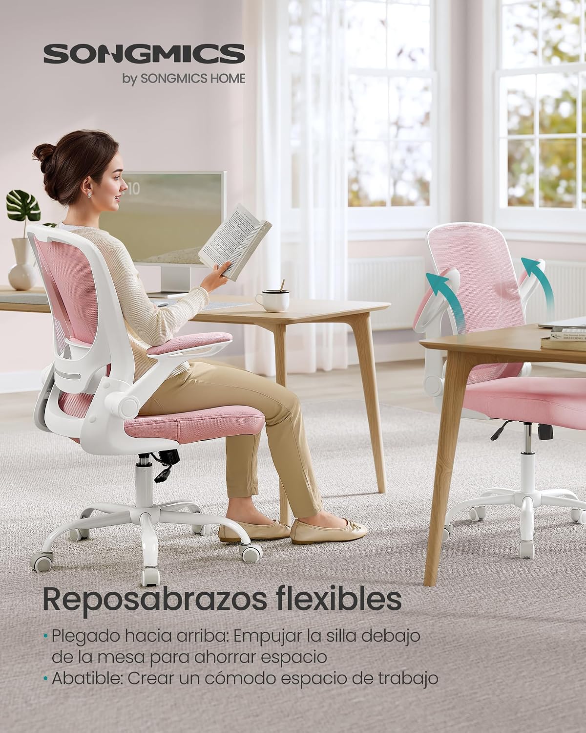 Detalle de SONGMICS Silla de Oficina rosa pastel 53 cm