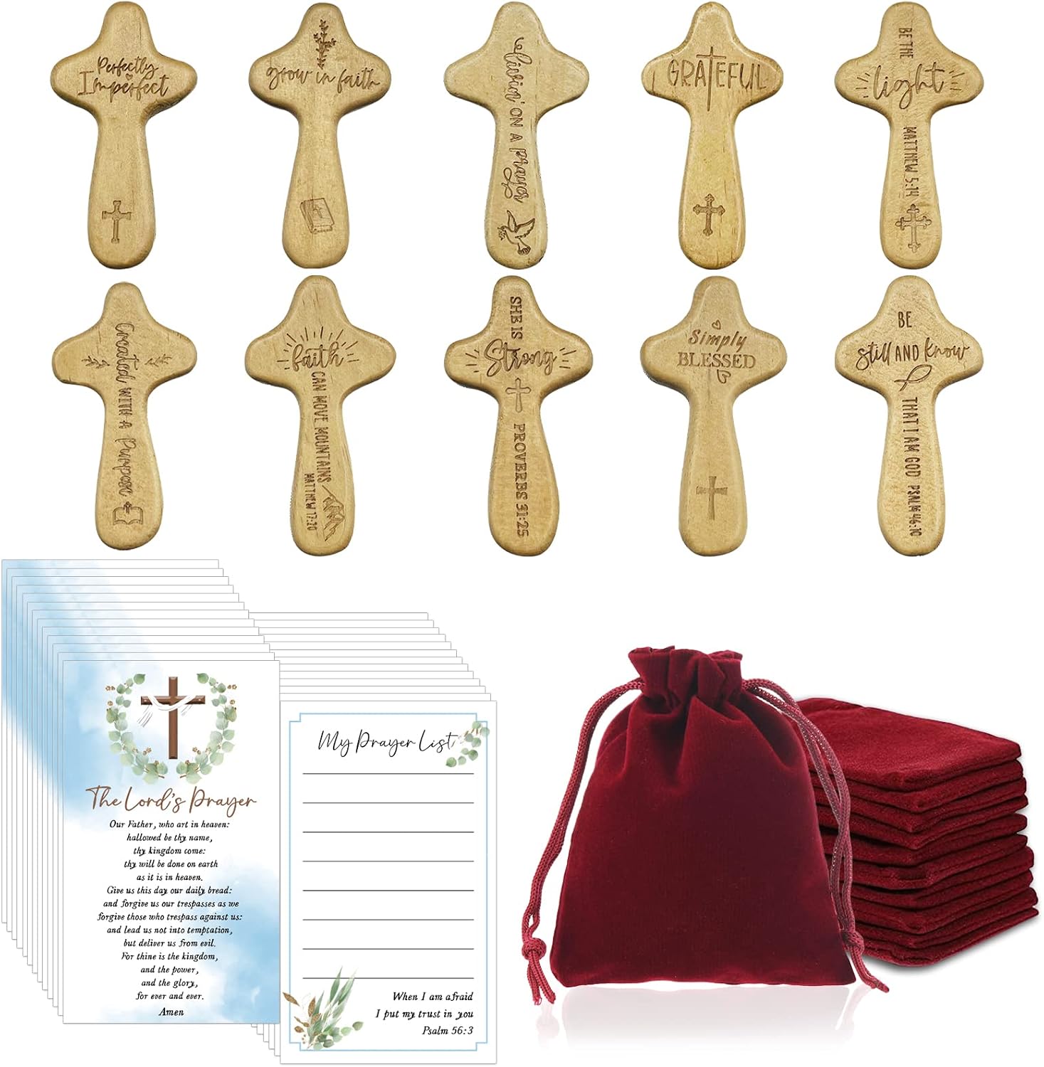 Wooden Pocket Crosses with Prayer Cards