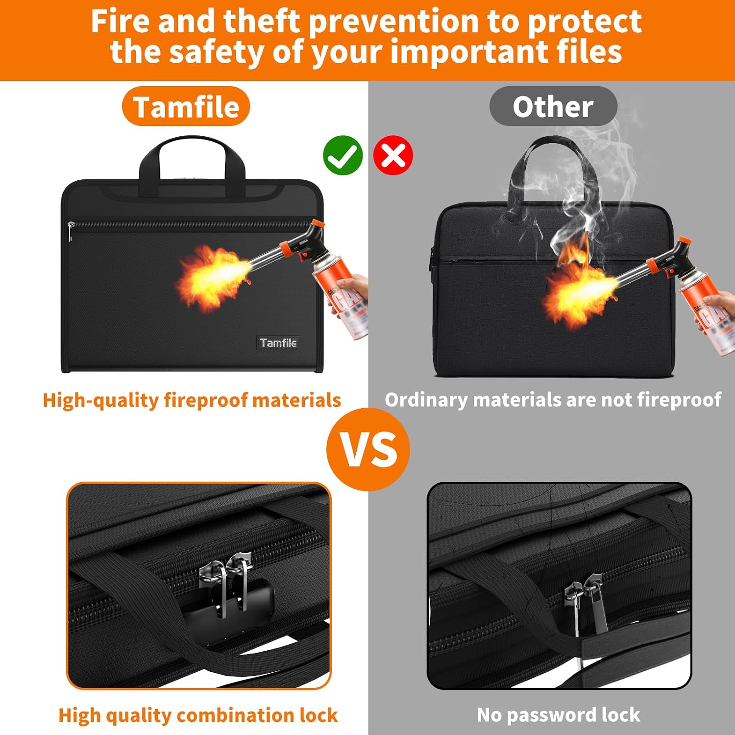 Detalle de Tamfile Fireproof Document Organiser with Lock, 13 Pockets – A4 Expanding File Folder