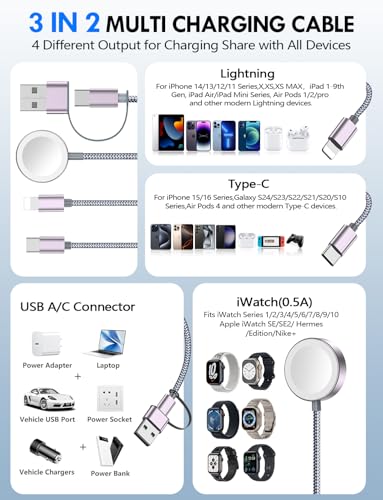 Detalle 2 de 2Pack Travel Essentials: xiwxi 3-in-2 Multi Charging Cable for Apple Watch & More