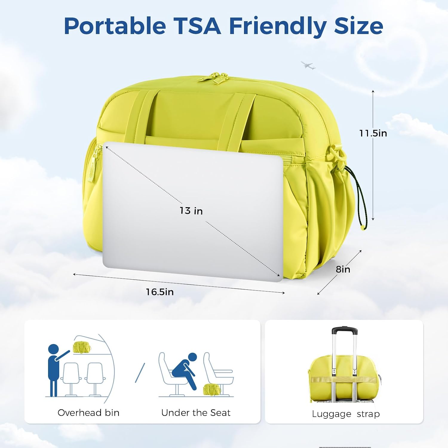 Thumbnail 2 de Lekespring women’s Weekend Overnight Bag (25L) with waterproof Taslon and shoe compartment – Yellow