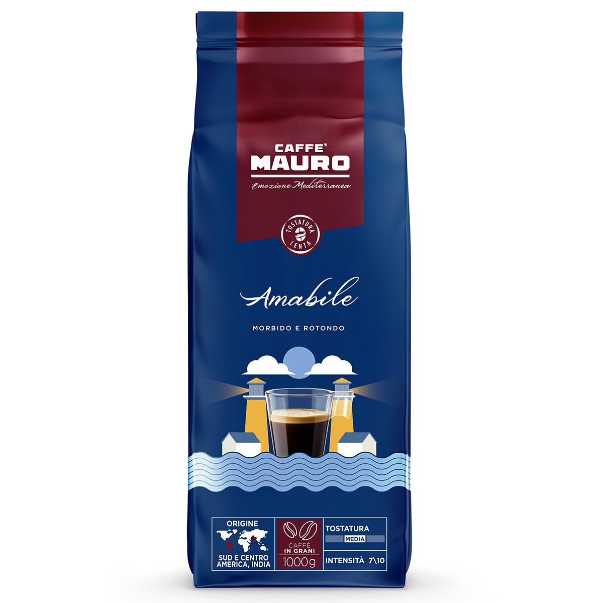 Detalle de Caffè Mauro Torrefazione Kaffeebohnen – Avvolgente Mischung, 1 kg, mittlere Röstung