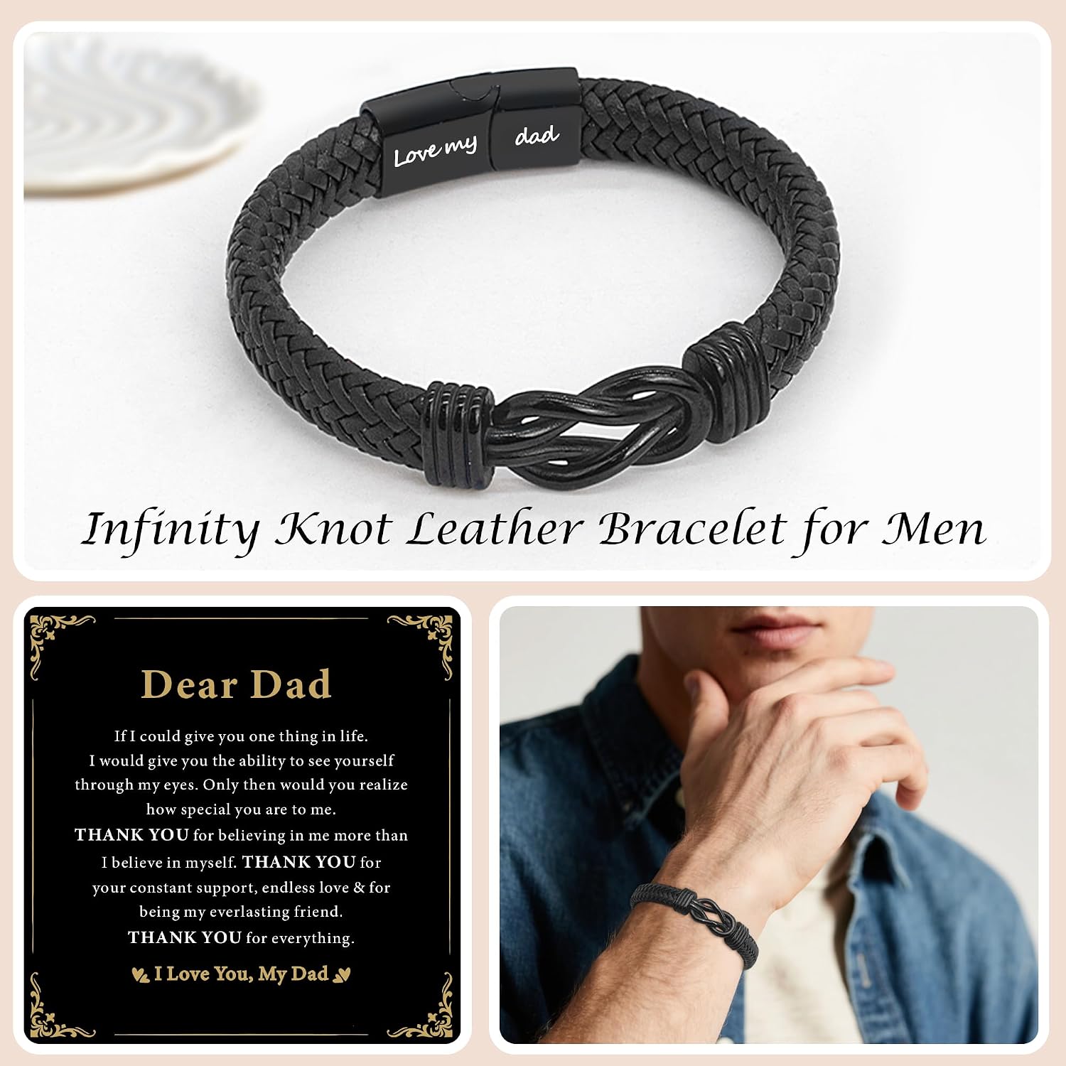 Detalle de Infinity Leather Bracelet for Men – Personalised Gift for Dad, Husband or Son