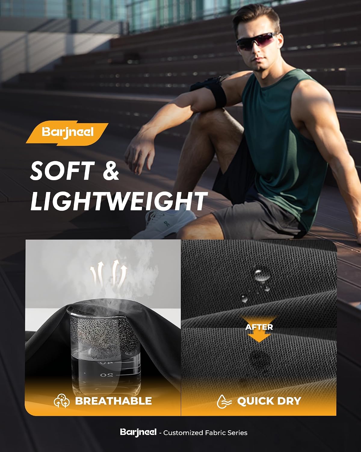 Detalle de Barjneel 4 Pack Gym Mens Shorts — 9-Inch Athletic Shorts with Pockets (Black + Colors)
