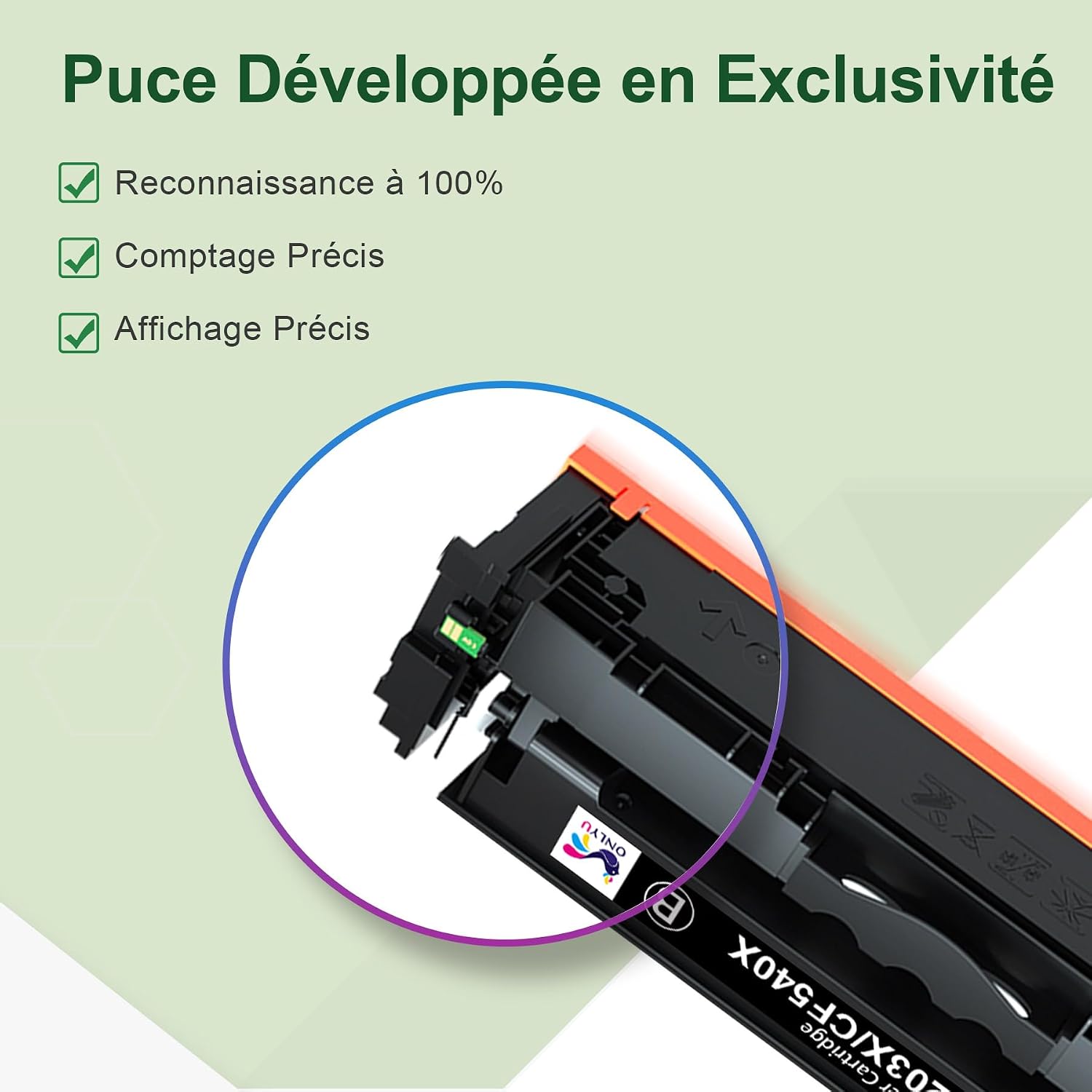 Detalle 2 de ONLYU 203X Cartouche de Toner Compatible pour HP Color LaserJet Pro MFP M281fdw et M254 — Pack 4 (CF540X CF541X CF542X CF543X)