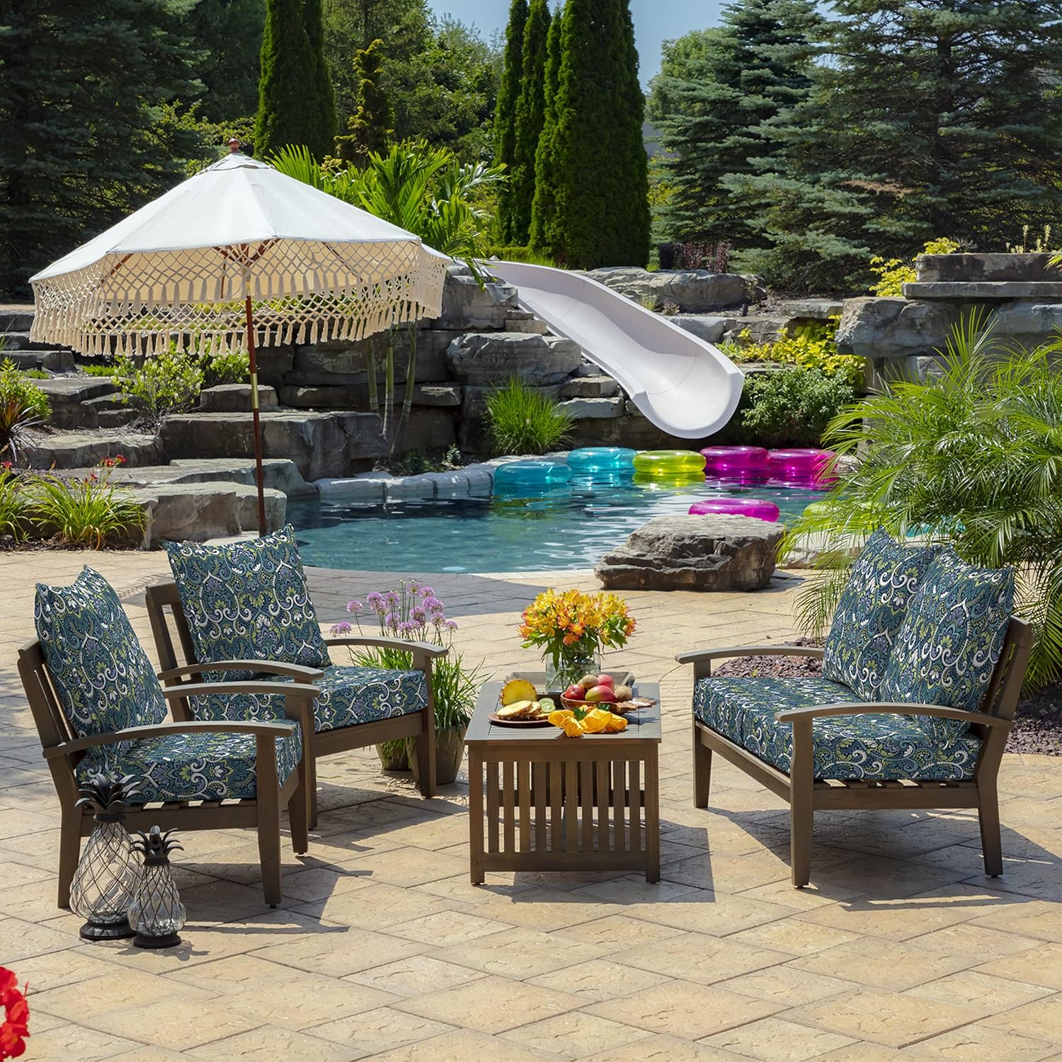 Thumbnail 6 de Arden Outdoor Deep Seat Cushion Set 24 in x 24 in - Sapphire Aurora Blue Damask