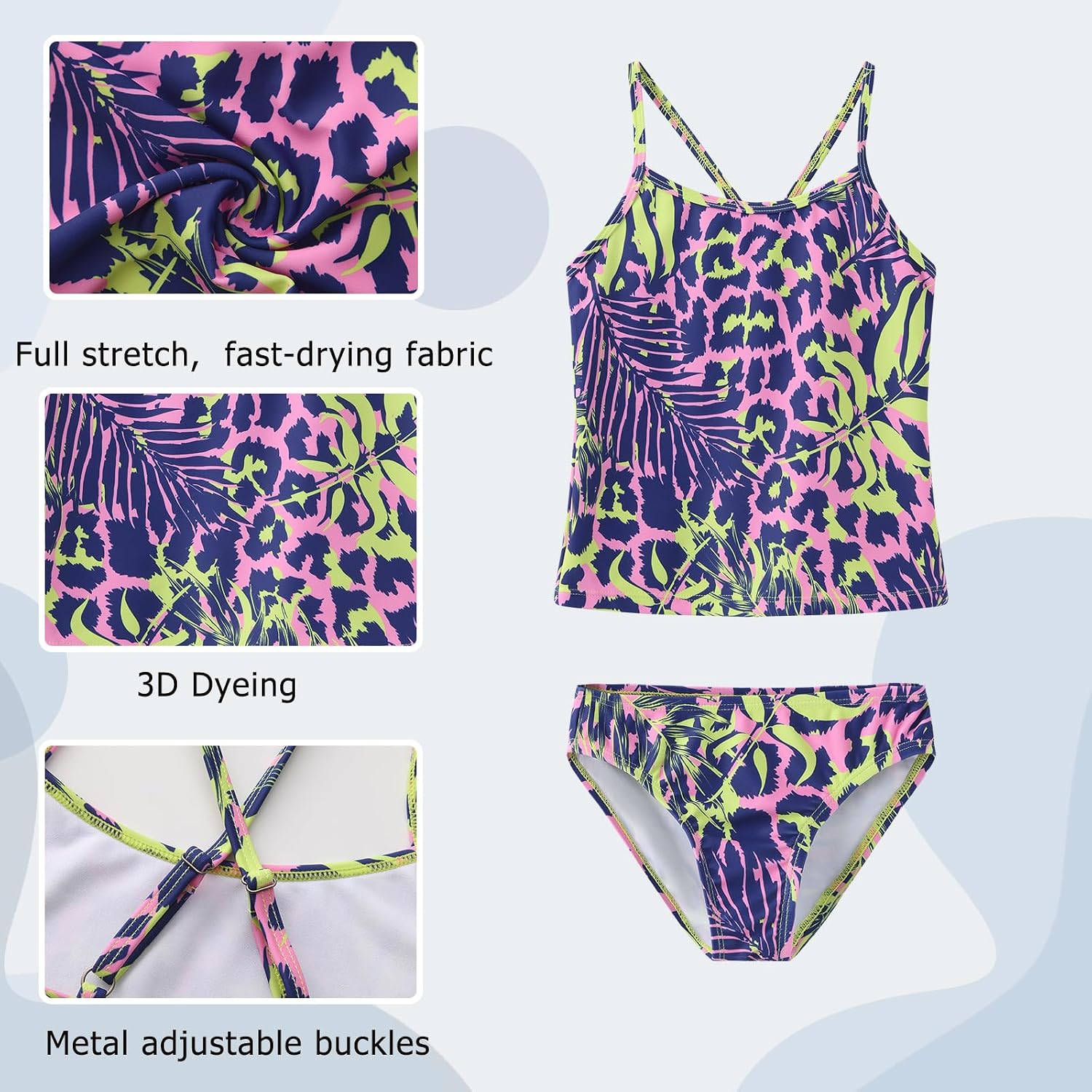 Detalle de Girls Two Piece Swimming Costume (Tankini) for 5–16 Years: Colourful, Adjustable and Easy-Care Beachwear