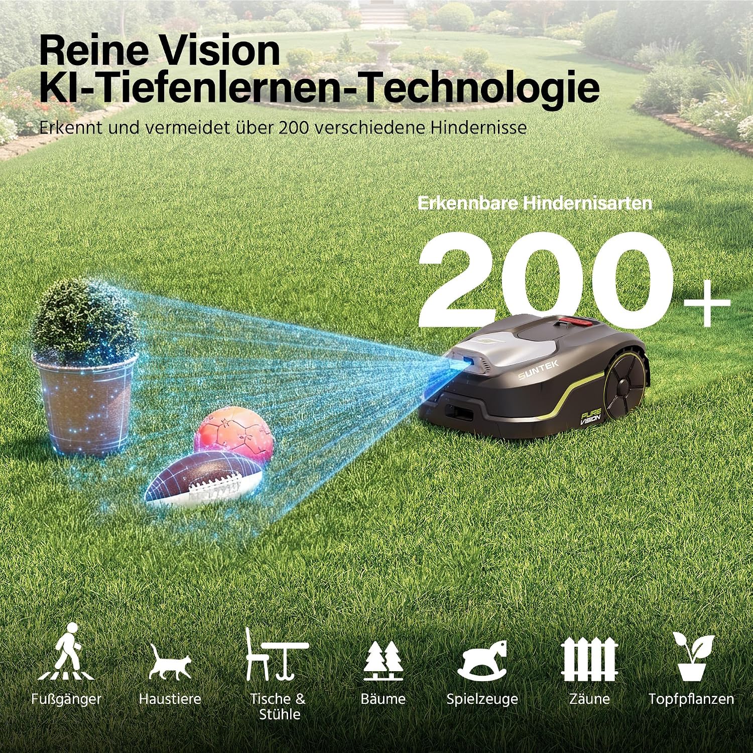 Detalle 2 de SUNTEK Mähroboter ohne Begrenzungskabel mit AI Vision-Kamera – für bis zu 600 m²