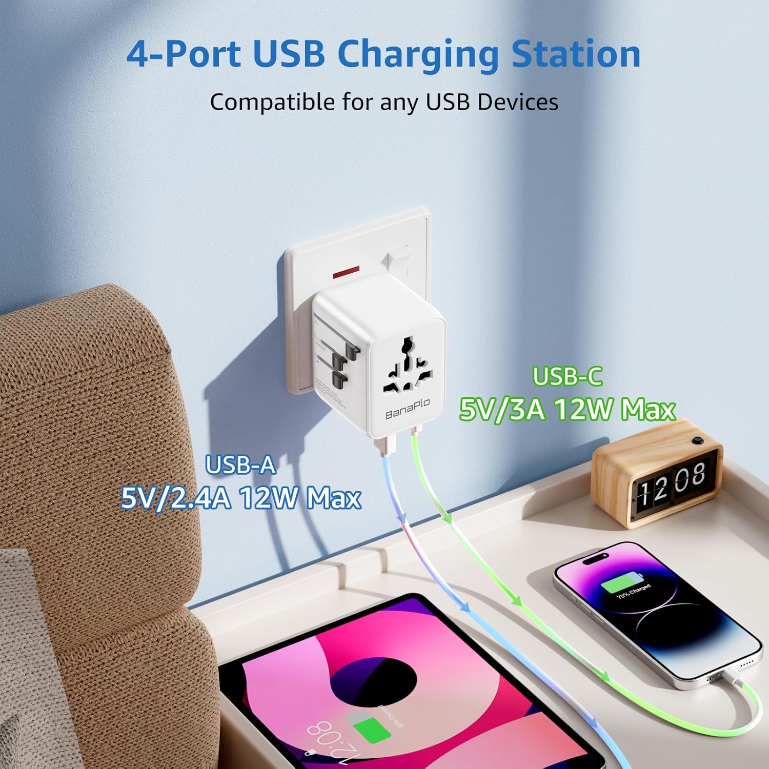 Thumbnail 4 de Banaplo Universal Travel Adapter 4 USB Ports