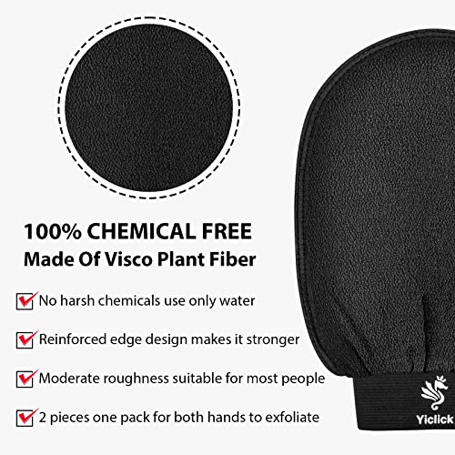 Detalle de Yiclick Koreanische Peeling-Handschuhe, Peelinghandschuh für Bad – 2er Set aus Visko-Pflanzenfaser, Black