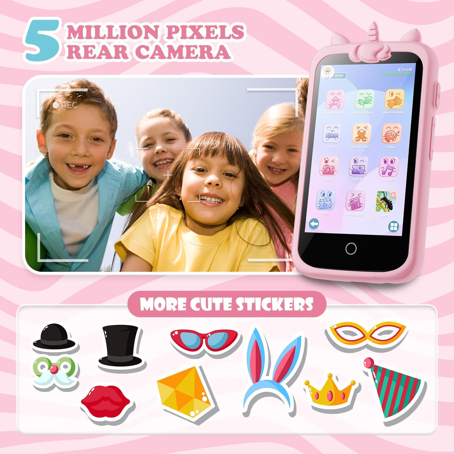 Detalle de Kids Smart Phone for Girls Toys, 3.97" Touchscreen, 8GB Card, Pink (E teacher) – A Learning Toy for Ages 3–12