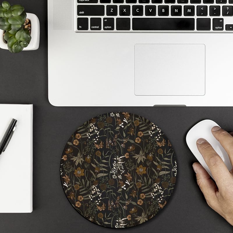 Detalle de DAYOUER 042 Round Mouse Pad, 7.9-Inch Dark Academia Floral Design