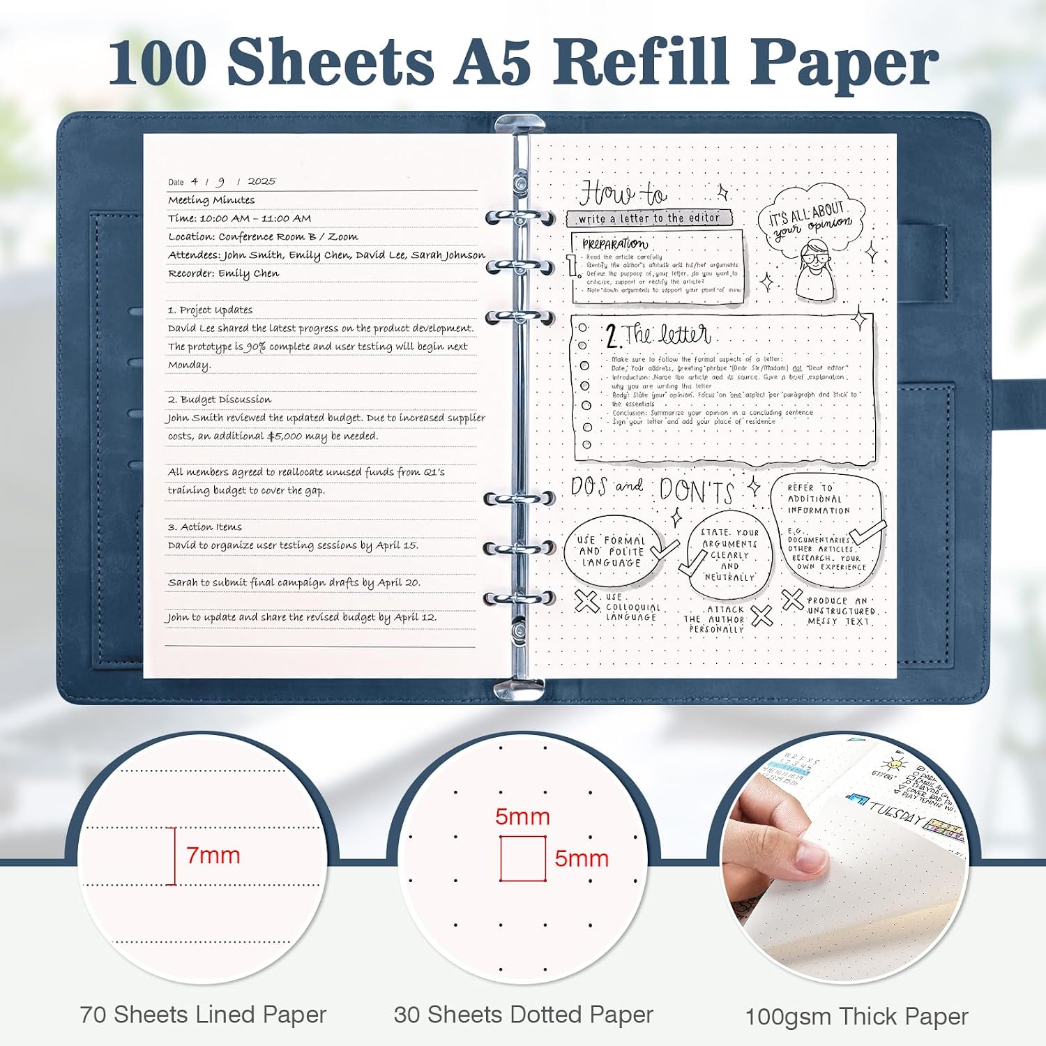 Thumbnail 4 de PU Leather A5 Ring Binder Notebook 200 Sheets