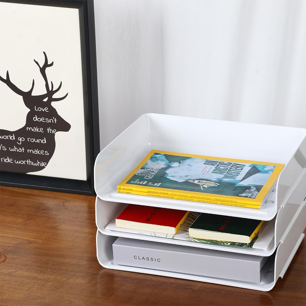 Thumbnail 1 de HKeeper Vassoi di carta impilabili – Set da 3 vassoi porta lettere in ABS, bianco