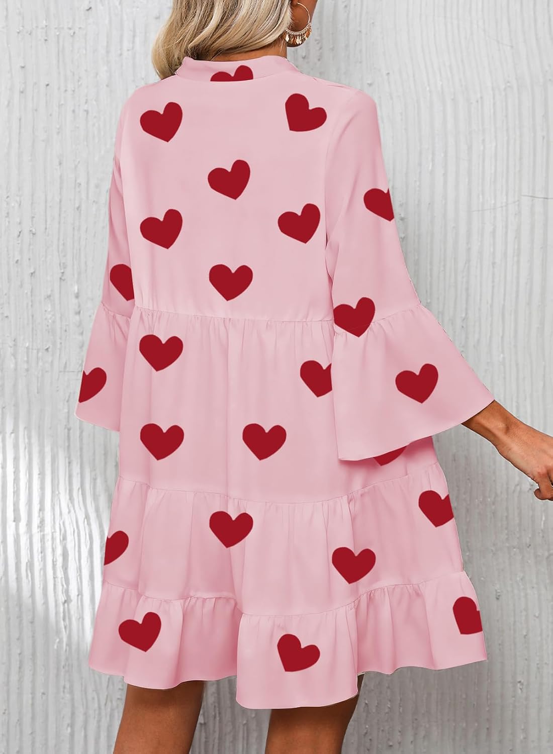 Detalle de Opemiby 2026 Flowy Ruffle Mini Dress — Boho 3/4 Sleeve V-Neck Babydoll