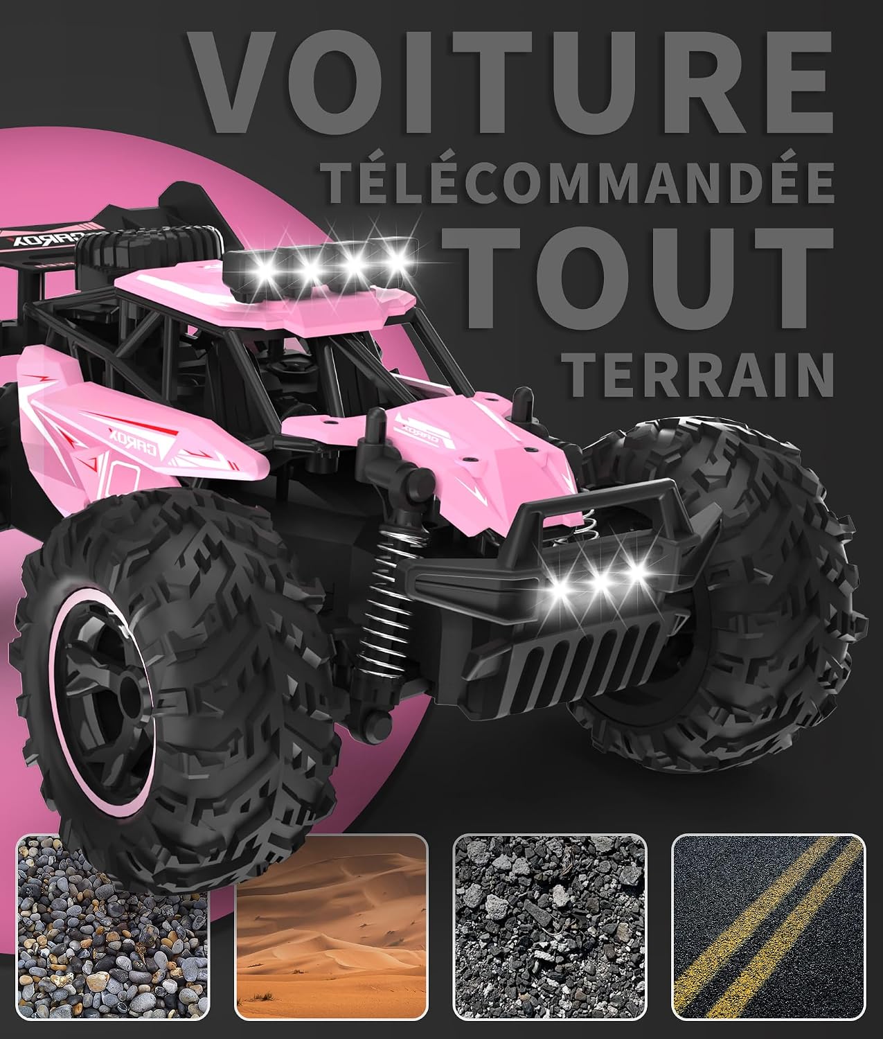 Detalle de Carox ferngesteuertes Auto für Mädchen ab 6 – Pinkes Geländewagen-RC mit 2 Akkus, 25 km/h, 2.4 GHz