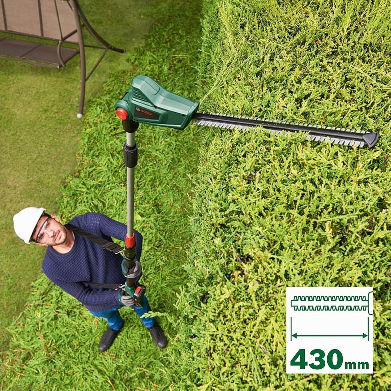 Detalle 2 de Bosch Home and Garden UniversalHedgePole 18 06008B3001 tagliasiepi telescopico a batteria