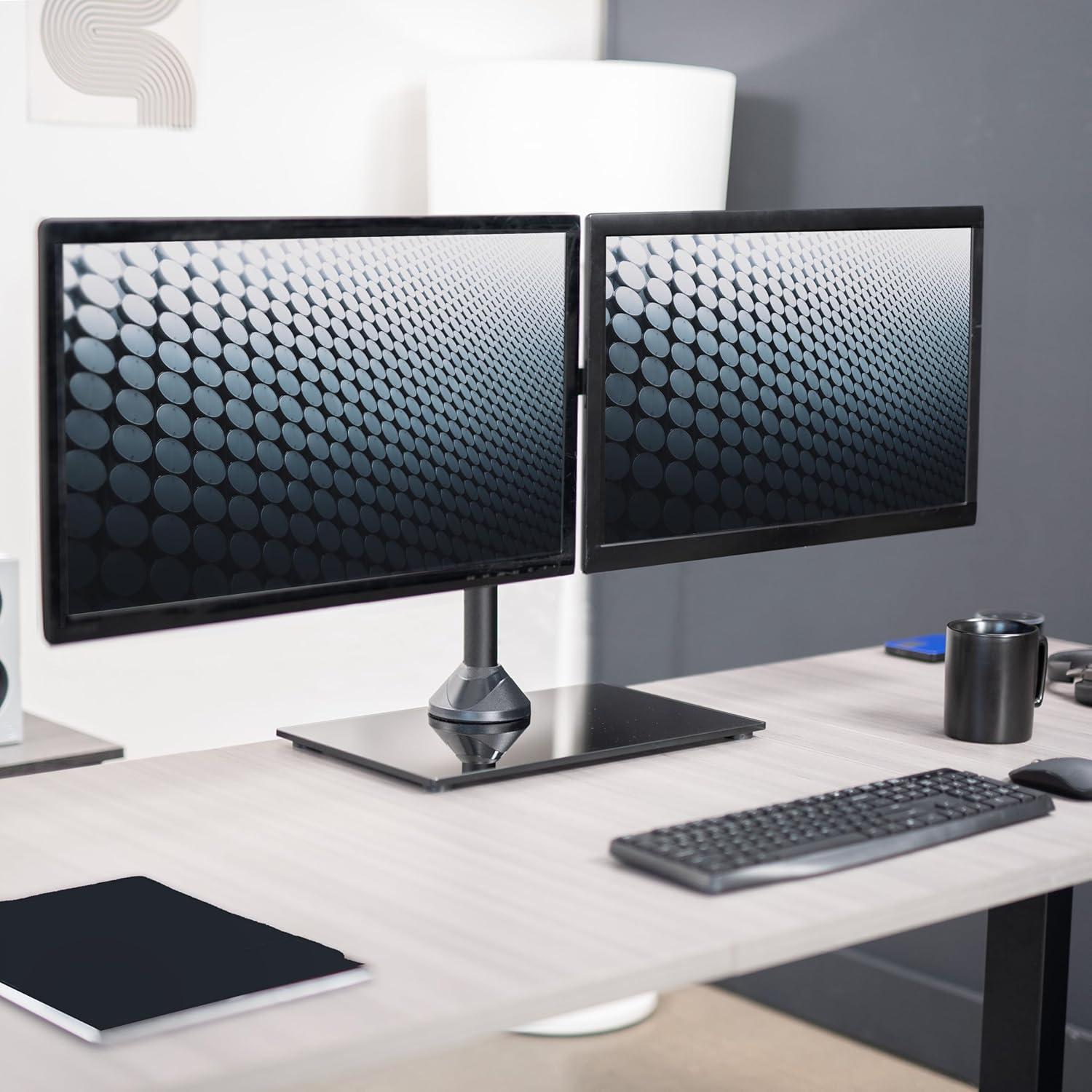 Detalle 2 de VIVO STAND-V002FG Freestanding Dual Monitor Stand with tempered glass base (adjustable arms, up to 32in screens)