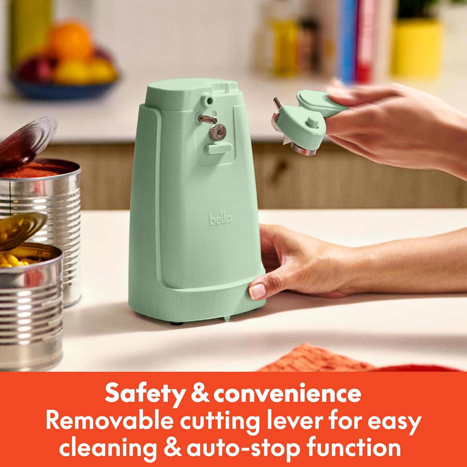 Detalle 2 de BELLA Electric Can Opener and Knife Sharpener with Removable Cutting Lever, Cord Storage, Stainless Steel Blade