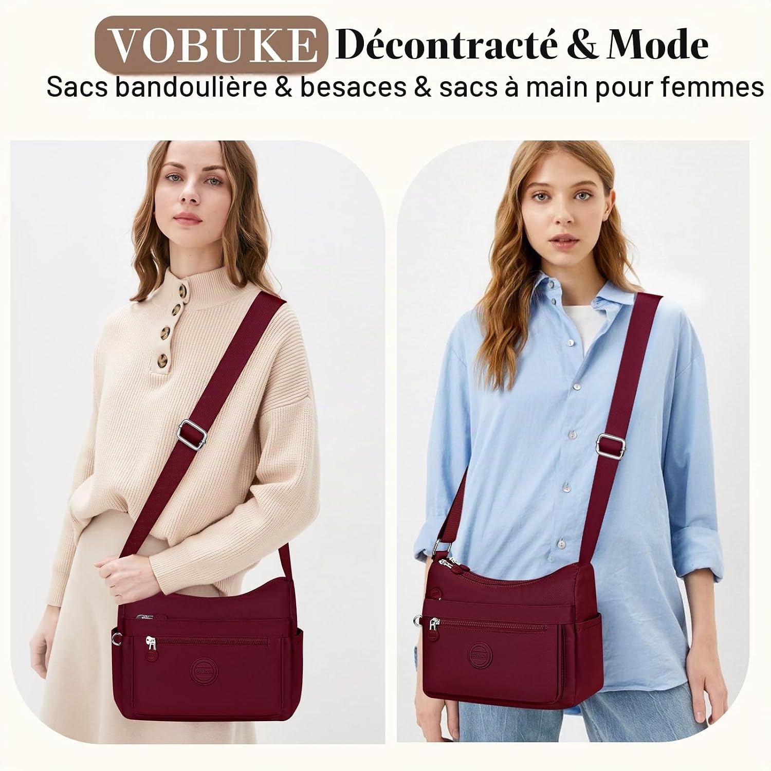 Detalle de VOBUKE nylon schoudertas voor dames, waterdicht, met verstelbare riem en vakken