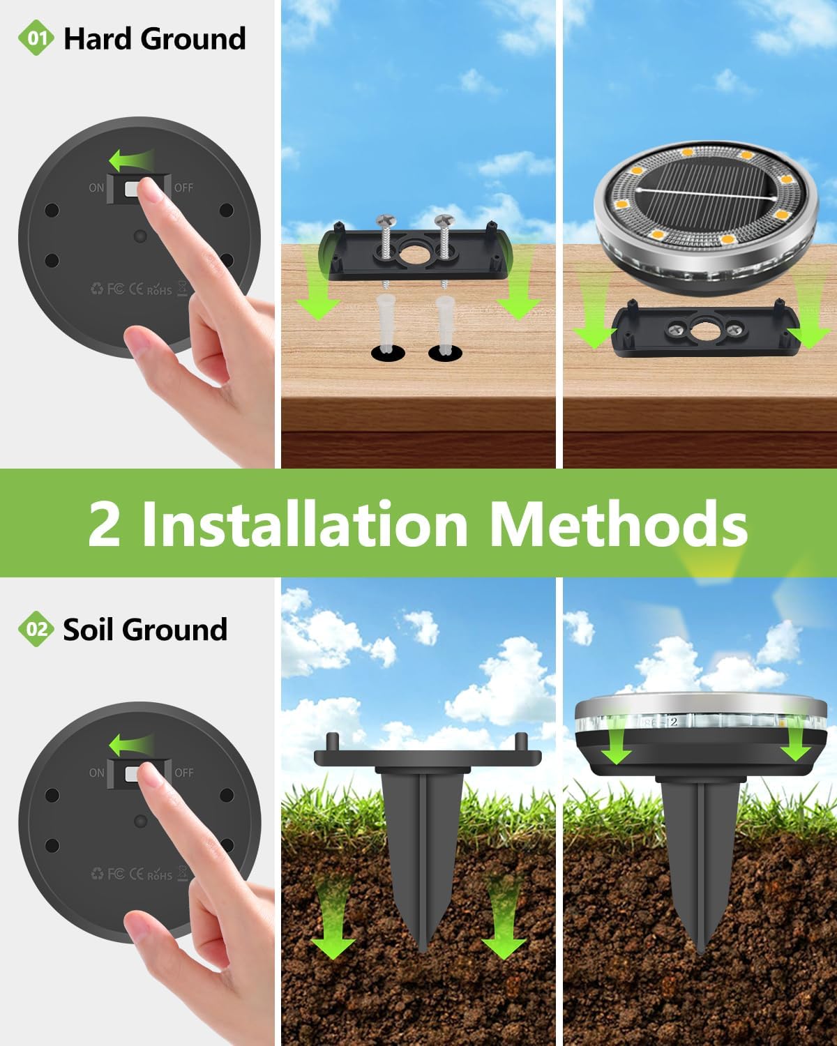 Detalle de Bowfar 12er Set Solar-Bodenleuchten für außen mit 12 LEDs, IP65 (warmweiß)