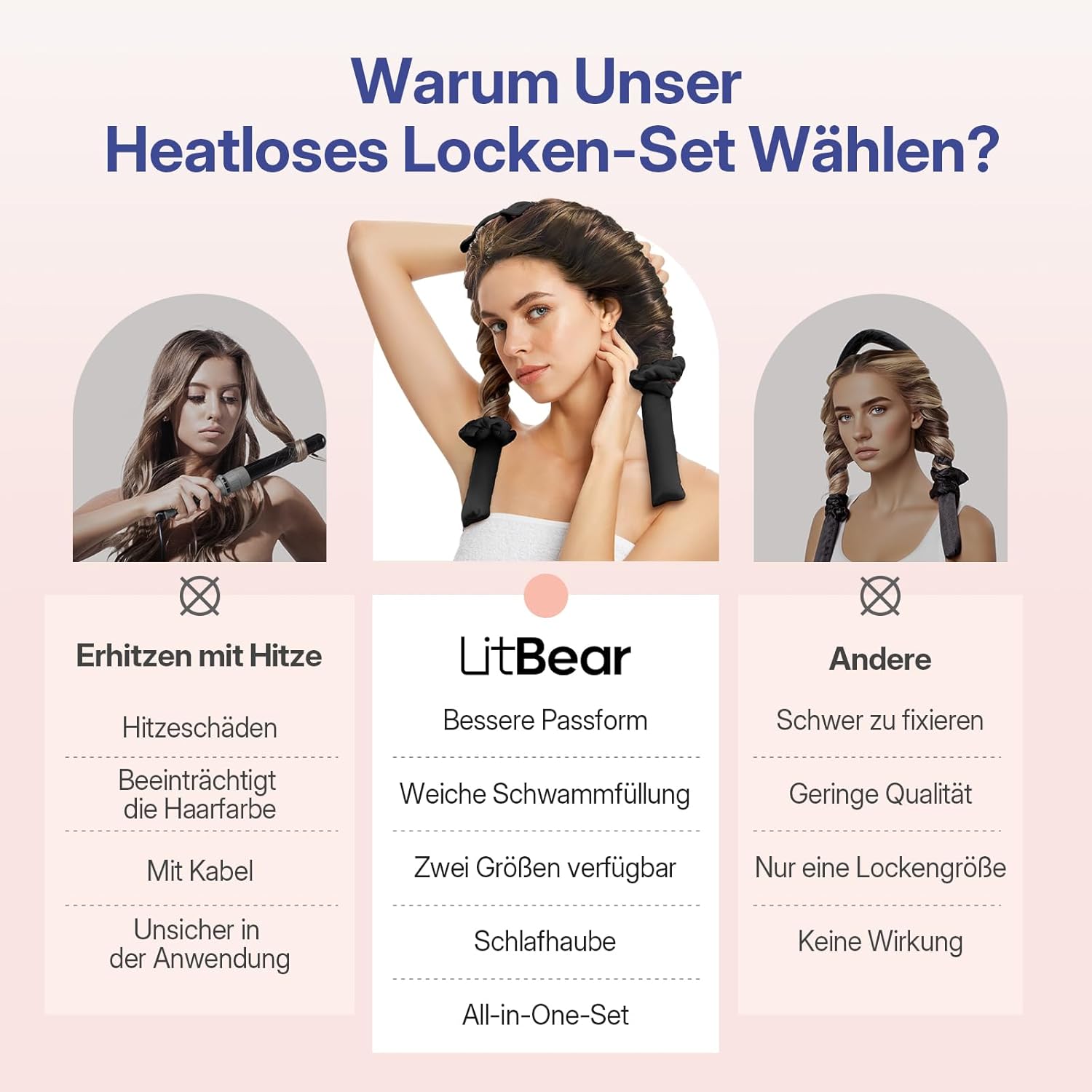 Detalle 2 de LitBear Lockenwickler für Heatless Curls, 2 Größen