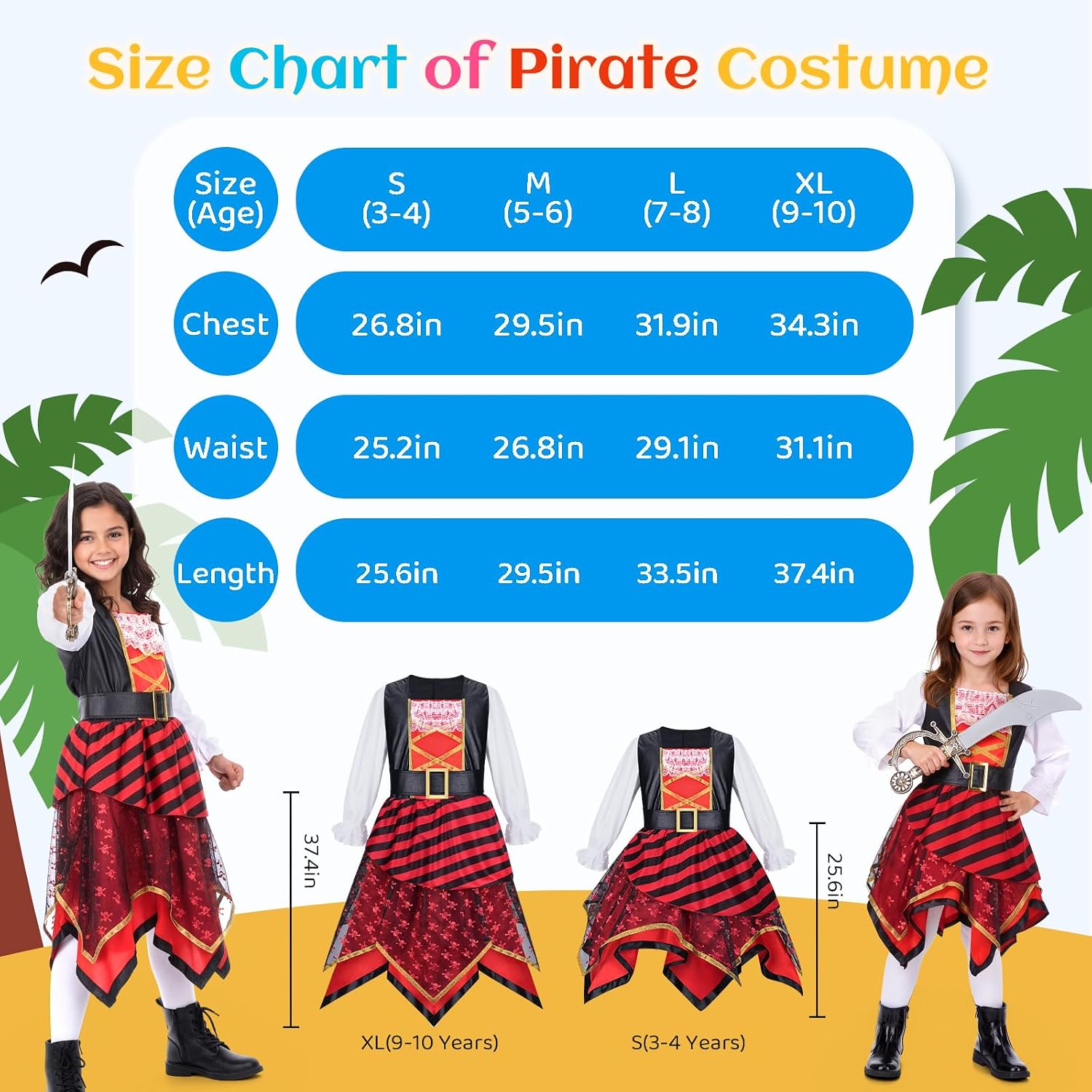 Thumbnail 5 de MELAND Pirate Costume Kids – Light-Up Fancy Dress (3–10 Years) for World Book Day and Adventures at Sea