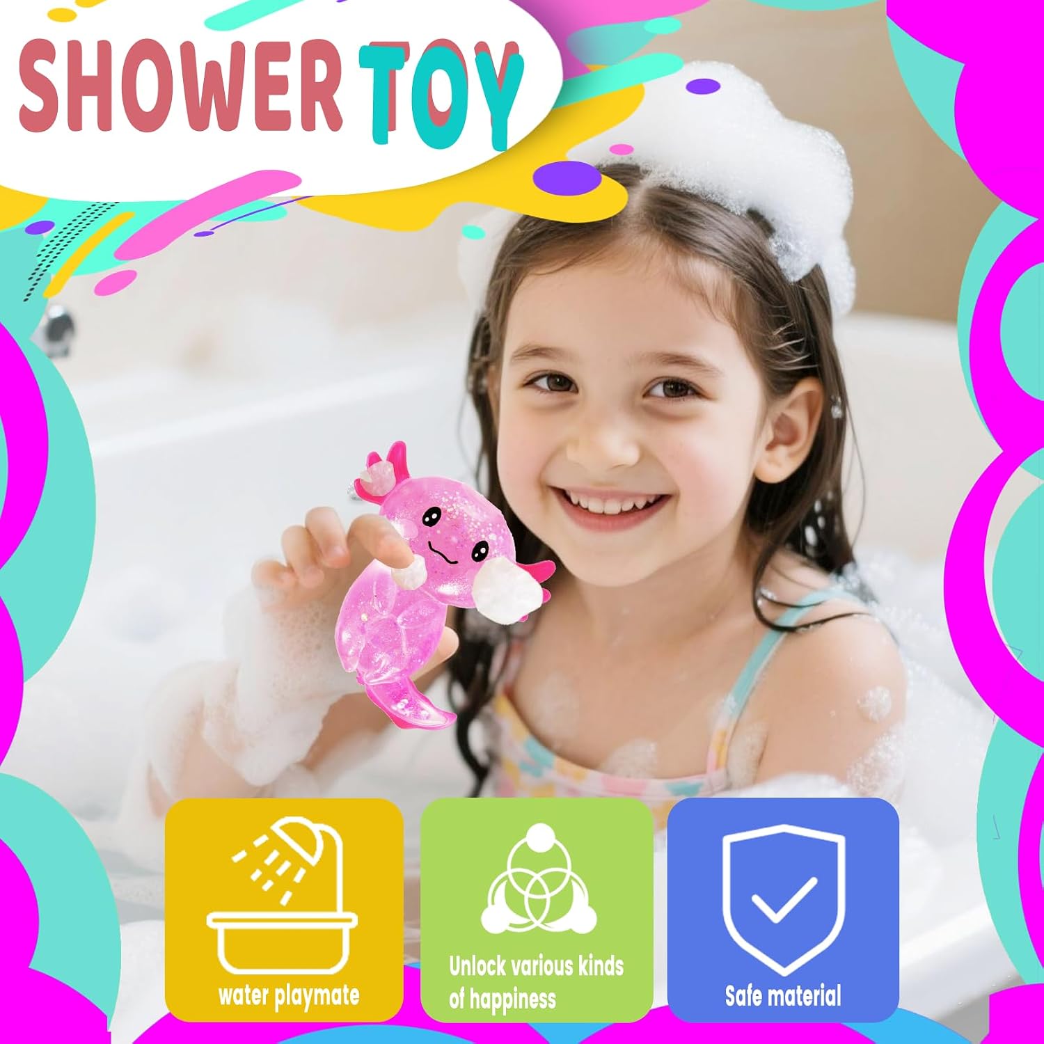 Detalle 2 de Puffwize CHB03 Axolotl Squishy Toy, Pink Glitter TPR Fidget